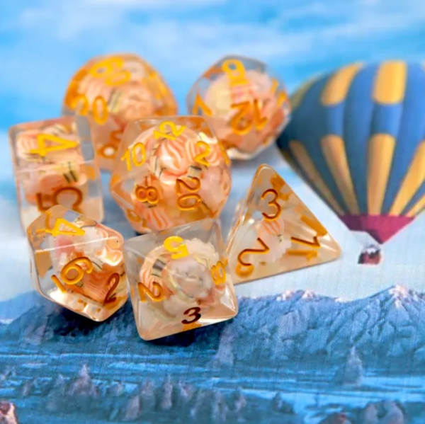 Hot Air Balloon  | 7-Dice Resin Dice Set DND Dice Orange