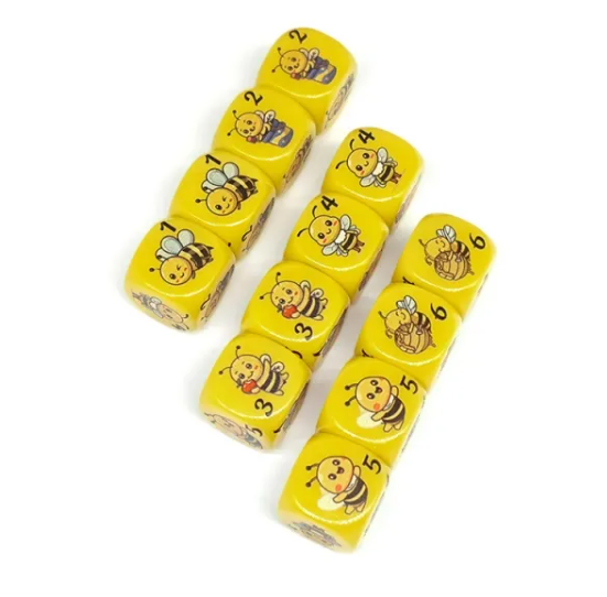 Happy Bee Themed 16mm Rounded Edge Dice | Printed d6 Dice