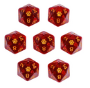 Paw Print d20 | Translucent Red Single 21mm d20 w/Gold Font