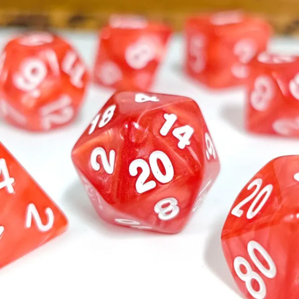 Radiant Scarlet Red Pearl 7-Dice Set: D&D Roleplaying Essentials