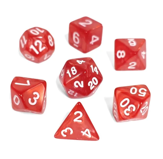 Radiant Scarlet Red Pearl 7-Dice Set: D&D Roleplaying Essentials