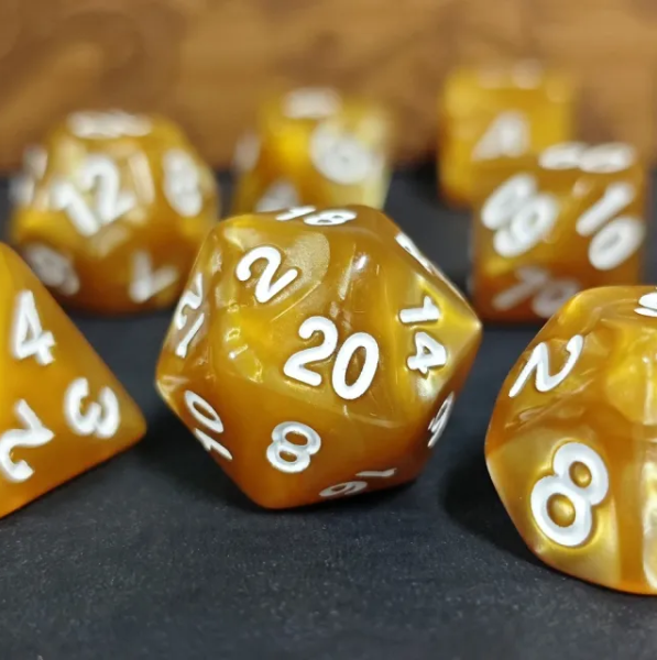 Caramel Glow Pearl 7-Dice Set: D&D Roleplaying Essentials