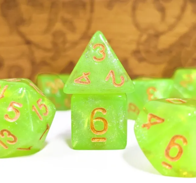 Aurora Collection – "Luminous Lime" 7-Dice Set