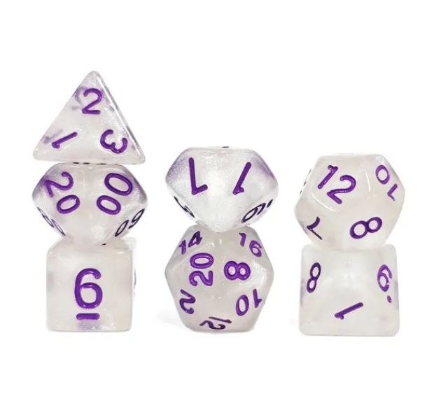 Aurora Collection – "Frosted Amethyst" 7-Dice Set