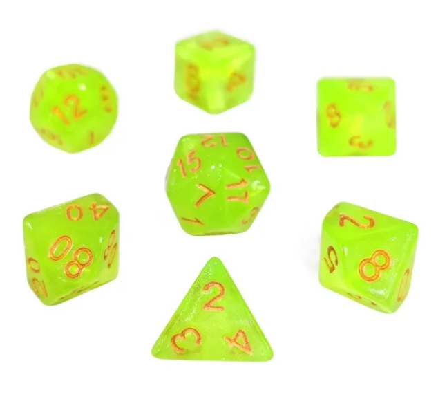 Aurora Collection – "Luminous Lime" 7-Dice Set