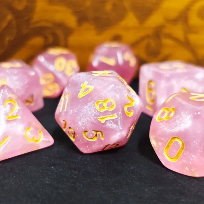 Aurora Collection - Rose Quartz Radiance Dice Set