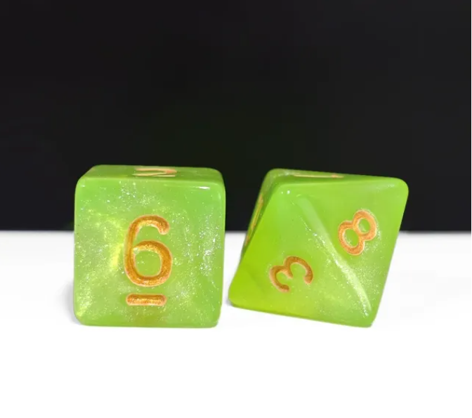 Aurora Collection – "Luminous Lime" 7-Dice Set