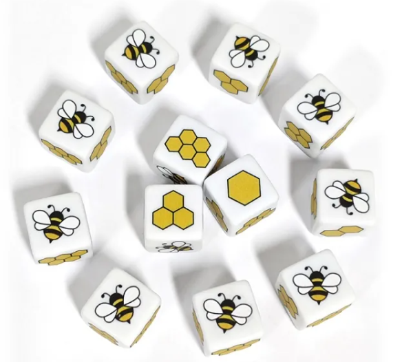 Bee and Honeycomb Themed 16mm Square Edge Dice | Printed d6 Dice