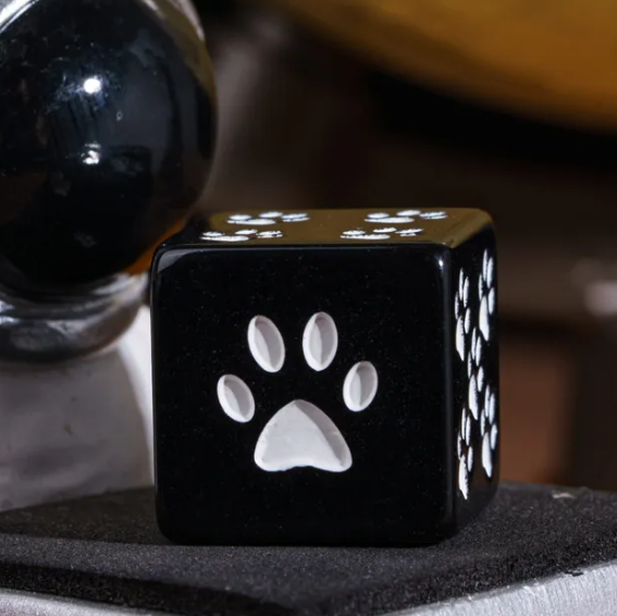 Black Cat Paw Dice Opaque w/White Paw Prints 16mm d6 Dice (sold per die)