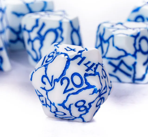 Frost Shard Crackle Nexus: 7-Dice RPG Set White with Blue Crackle Effect