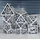 Arcane Obsidian Glyph Polyhedral Dice Set | 7-Dice White & Black