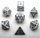 Arcane Obsidian Glyph Polyhedral Dice Set | 7-Dice White & Black