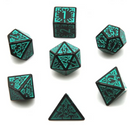 Arcane Teal Glyph Polyhedral Dice Set | 7-Dice Black & Teal