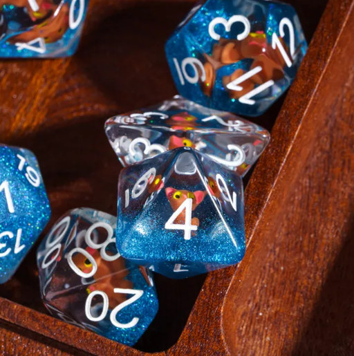 The Enchanted Kitty Cat Dice Set | 7-Dice DND Feline Themed Dice