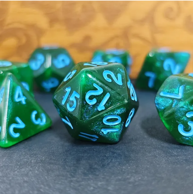 Aurora Collection – "Enchanted Emerald" 7-Dice Set