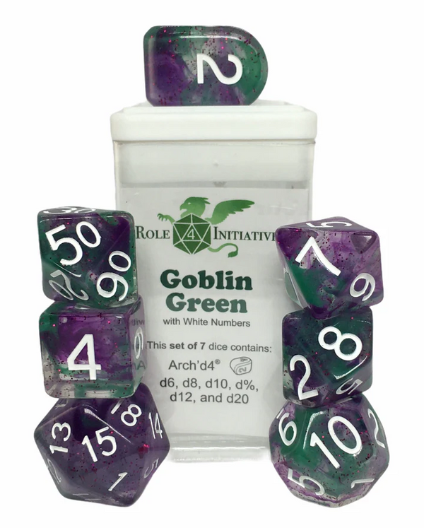 Goblin Green | 7-Dice Set Purple & Green Glitter Role4Initiative
