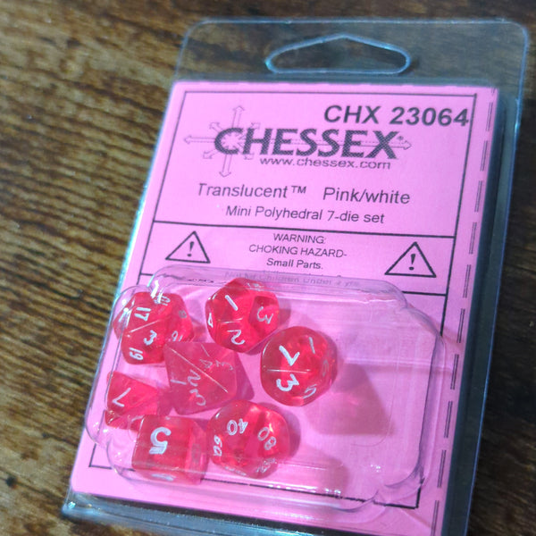 Chessex Translucent Pink w/ White Mini Polyhedral 7-die Set CHX 23064