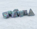 Limited Edition 7-Piece Resin Dice Set – Blue & Purple Swirl with Silver Numbers | RPG Polyhedral Dice