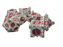 Silver Hollow Barbed Metal Dice Set – Red Numbers – 7-Piece Polyhedral RPG Dice