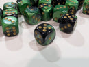 Chessex Gemini® Black-Green/Gold 16mm d6 Pipped Die – Sold Individually