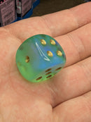 Chessex Borealis® 20mm Light Green/Gold d6 – Large Rare Single Die