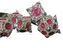 Silver Hollow Barbed Metal Dice Set – Red Numbers – 7-Piece Polyhedral RPG Dice