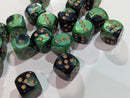 Chessex Gemini® Black-Green/Gold 16mm d6 Pipped Die – Sold Individually