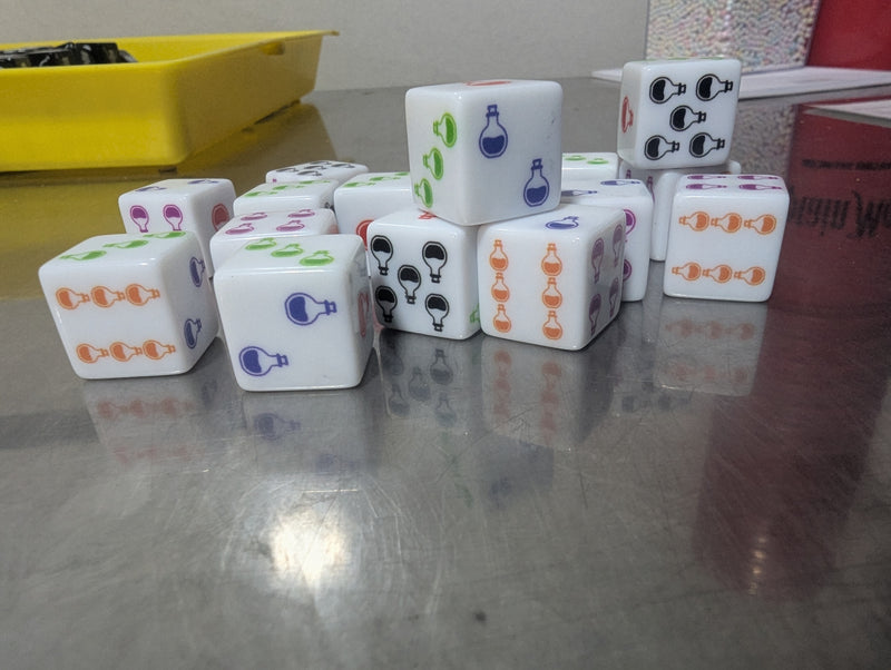 Potion Bottle Dice – 16mm White D6 with Colorful Potions (Sold Per Piece)