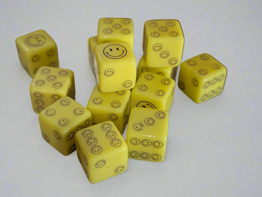 Imperfect Smiley Face Dice | Yellow 16mm Dice with Printed Faces (sold
