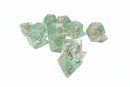 Clear-Green Swirl 11-Dice Set | Glitter w.Gold Numbers (extra d20 and d6s)