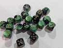 Chessex Gemini® Black-Green/Gold 16mm d6 Pipped Die – Sold Individually