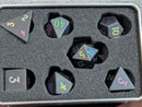 Obsidian Stone Dice Set – 7-Piece RPG Dice with Multicolor Numbers & Protective Case