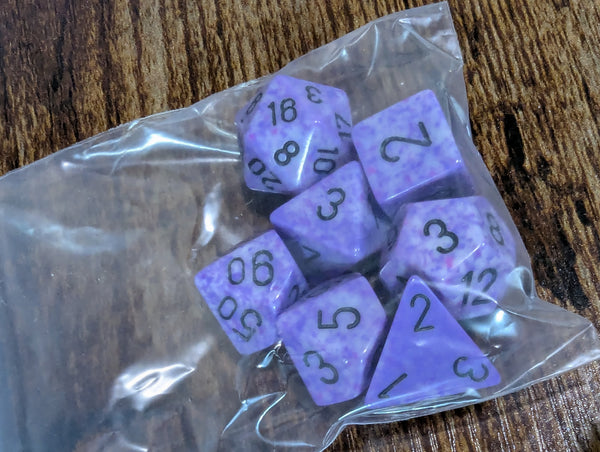 Chessex POD Set ; Purple with Black numbers 7-Dice Set