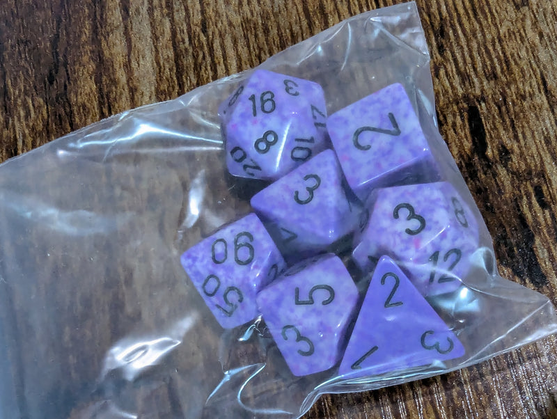 Chessex POD Set ; Purple with Black numbers 7-Dice Set