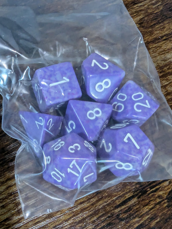 Chessex POD Set ; Purple with White numbers 7-Dice Set