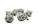 Silver Hollow Barbed Metal Dice Set – Black Numbers – 7-Piece Polyhedral RPG Dice