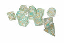 Clear-Green Swirl 11-Dice Set | Glitter w.Gold Numbers (extra d20 and d6s)
