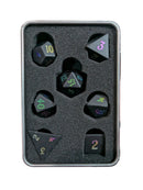 Obsidian Stone Dice Set – 7-Piece RPG Dice with Multicolor Numbers & Protective Case