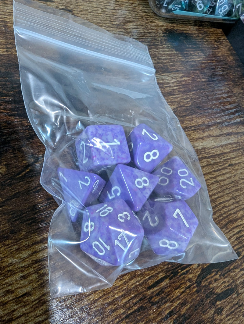 Chessex POD Set ; Purple with White numbers 7-Dice Set