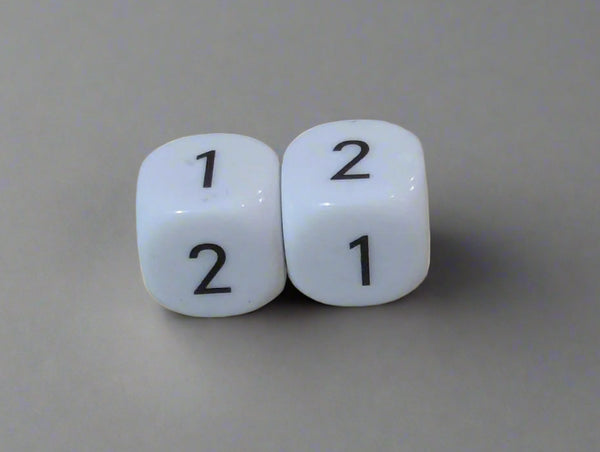 16mm Custom D6 Dice – Probability (1,1,1,2,2,2) – Black Print – Sold Per Die