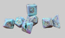 Limited Edition 7-Piece Resin Dice Set – Blue & Purple Swirl with Silver Numbers | RPG Polyhedral Dice
