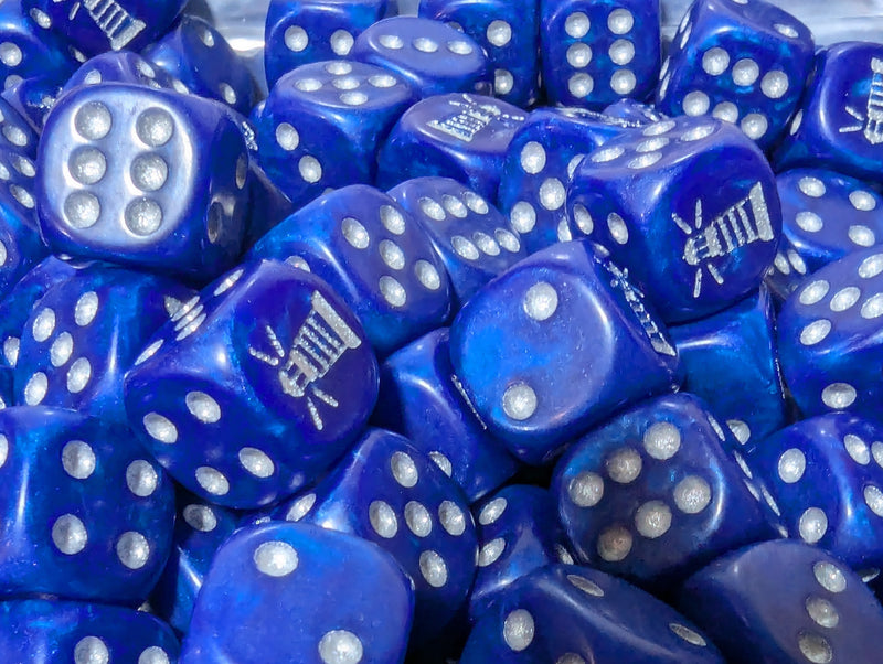 16mm Marble Blue Lighthouse Dice – Silver Numbers & Glitter Effect (Sold Individually)