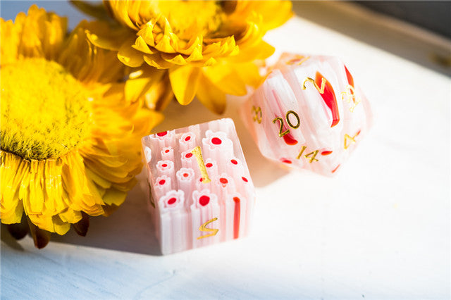 Flower Glass DND Dice Red Limited Edition in Wood Box