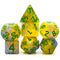 Blue & Yellow w/green Galaxy Glitter 7-Dice Set RPG