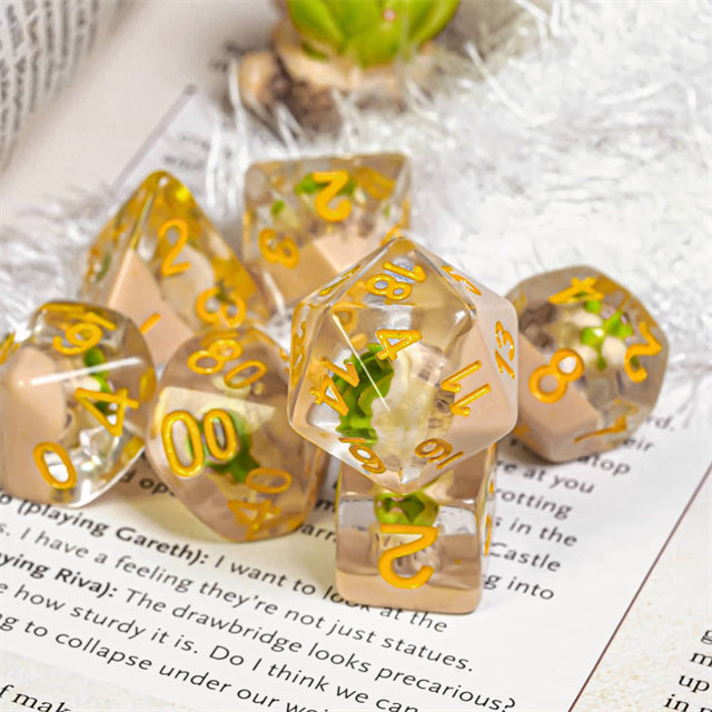 Potted Succulent 7-Dice Set w/Yellow Numbers Dnd Dice Set