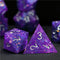 Purple Glitter Sharp Edge DND Dice Set | Gold Flake w/Silver Numbers