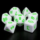 White Opaque with Green Numbering 7-Dice Set RPG