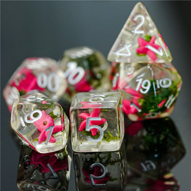 Pink Starfish Dice 7-Dice Set Resin Dungeons and Dragons Dice