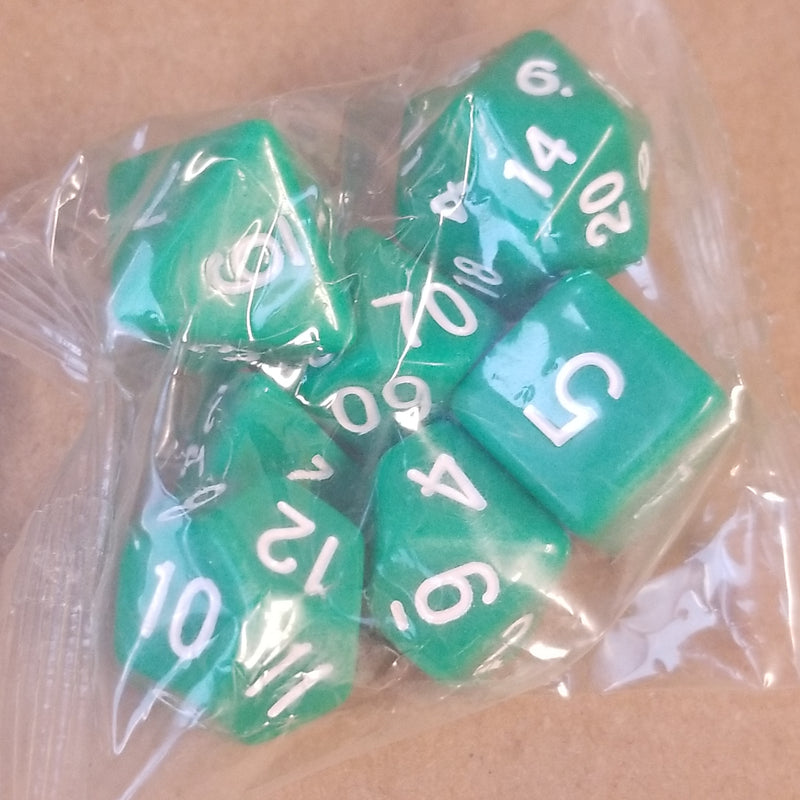 Green Opaque 7 Die Set Polyhedral Dice by BrycesDice RPG Magic D&D Unique Dragon
