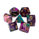 Night Elves 7-Dice Set Pink/Green/Purple w/Gold Numbers Dnd Dice Set